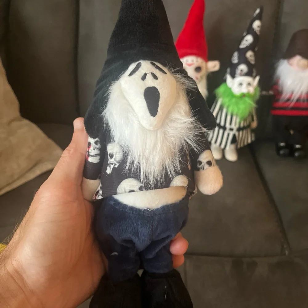 (4) 12 inch halloween garden gnomes, soft. Jason, Freddy, Ghostface.